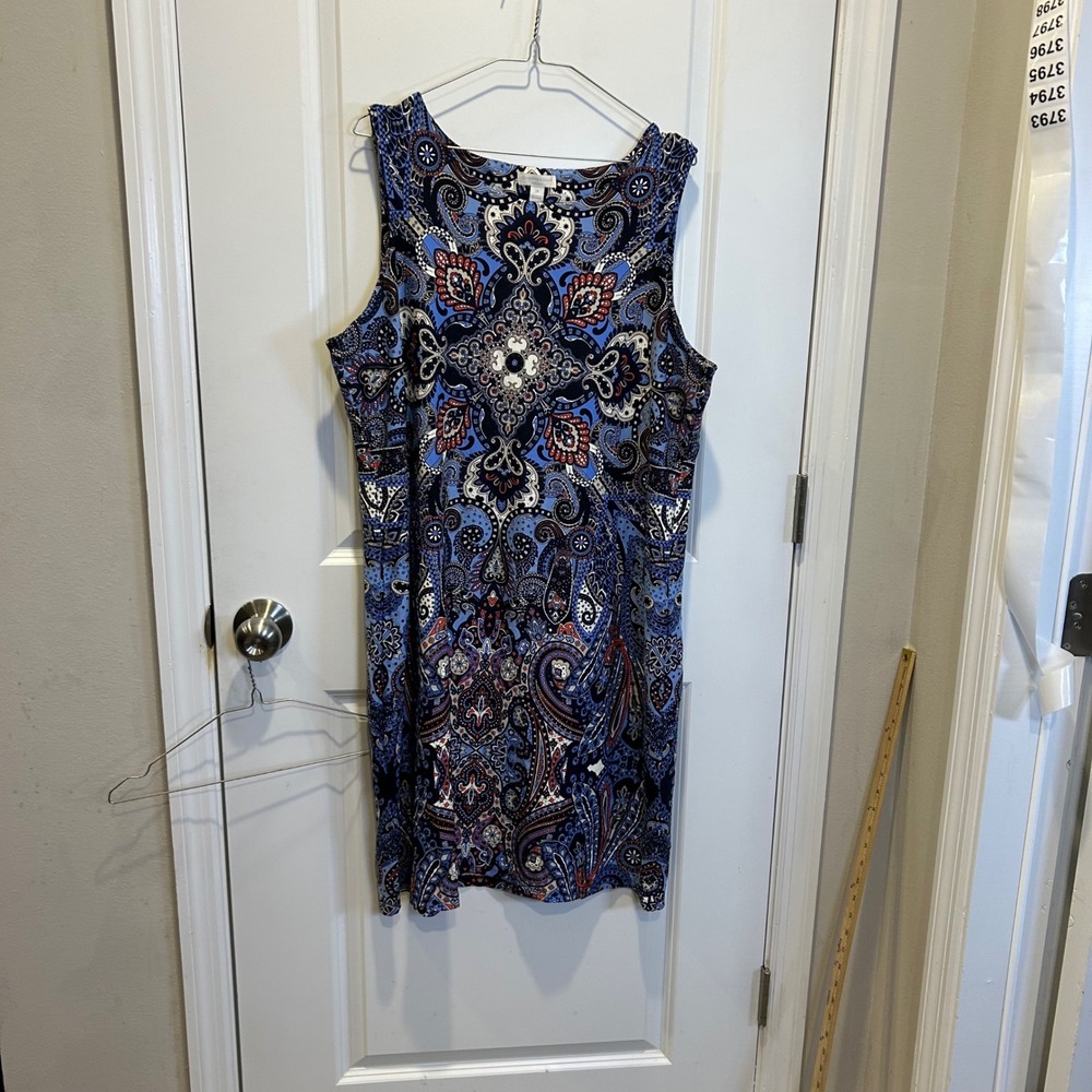 Charter Club Woman Sleeveless Paisley Medallion Shift Dress Blue 2X